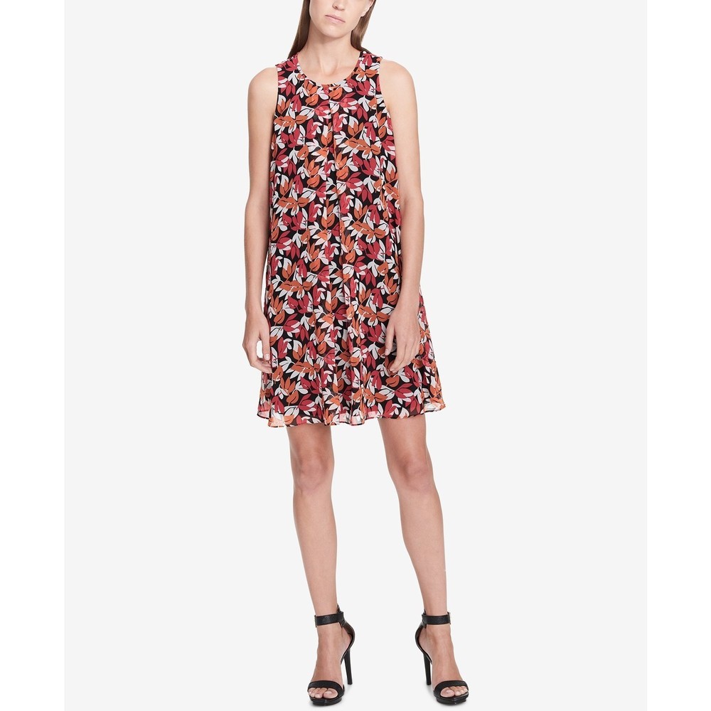 Calvin Klein Women's Pleated Printed Dress Bright Orange Size 2,4,6,8,16  $120